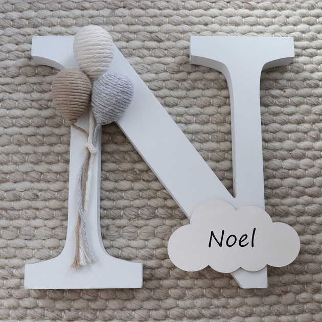 pokój dziecka - różne Drewniana litera z balonami i personalizacją - naturalne