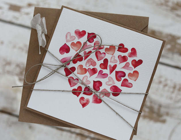 kartki scrapbooking Kartka walentynkowa z sercami