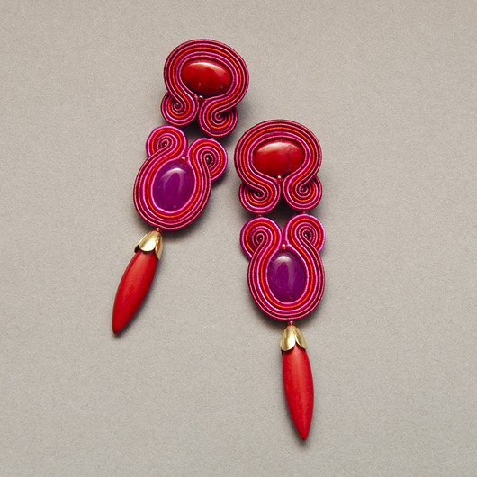 Kolczyki soutache - długie, fuksja, czerwień maanuela