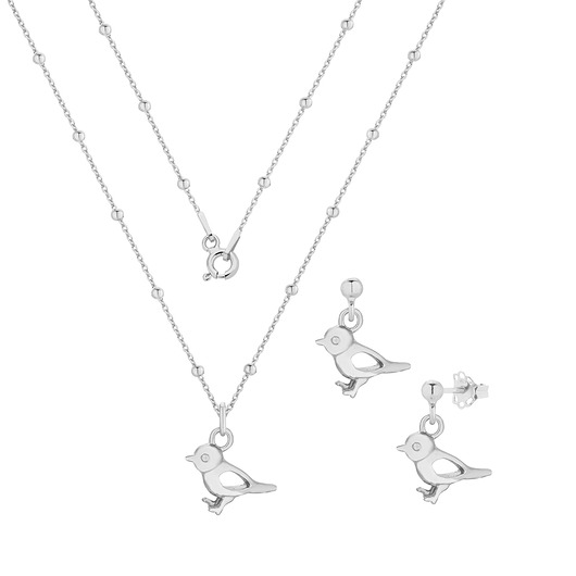 komplet biżuterii Srebrny komplet biżuterii z ptaszkiem
