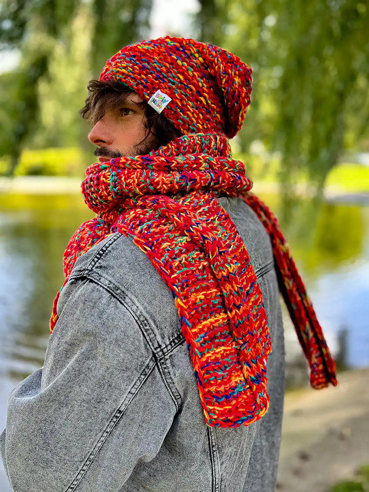 tuby i kominy Męski SZAL MERINO 50% "Czerwienie szalik"