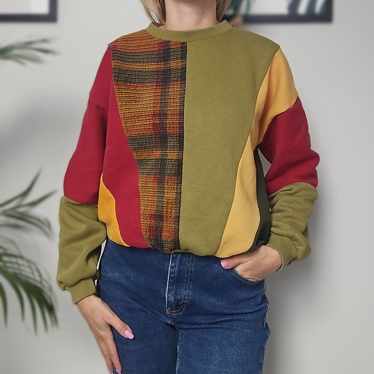 bluza bez kaptura damska Bluza patchwork - Autumn Frame - One of a kind - oversize