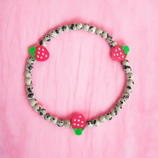 bransoletki z kamieni naturalnych Truskawkowa bransoletka : jaspis dalmatyński : bransoletka na rękę