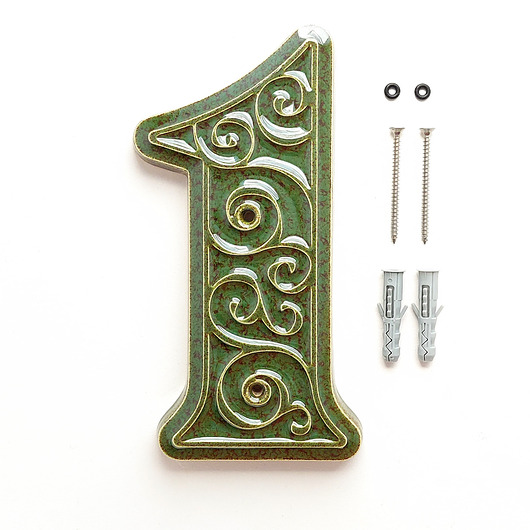 napisy dekoracyjne i tabliczki Numer domu, cyfra 1, zielono-brązowa, do przykręcenia