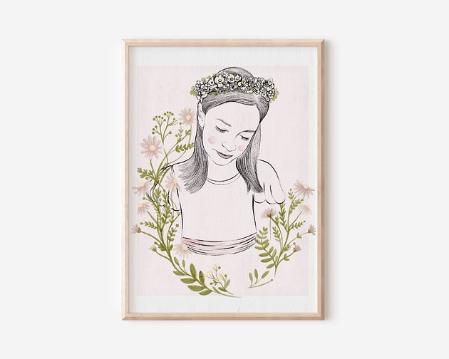 grafiki i ilustracje PORTRET  w wianku   - plakat personalizowany