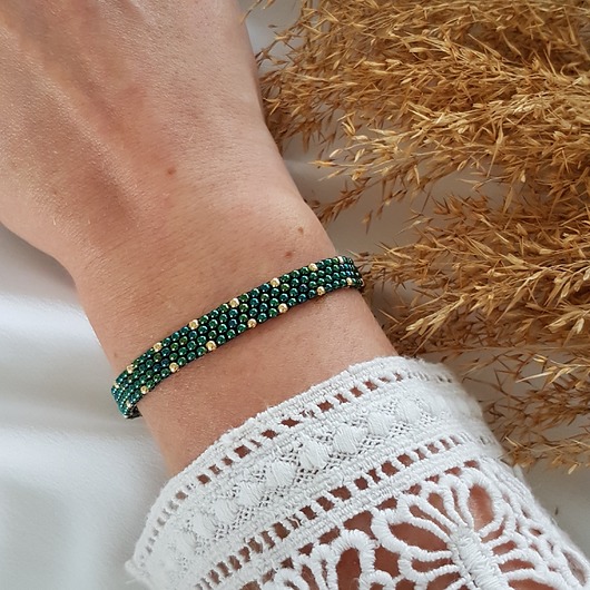 zielona bransoletka w kropki LEI handmade 