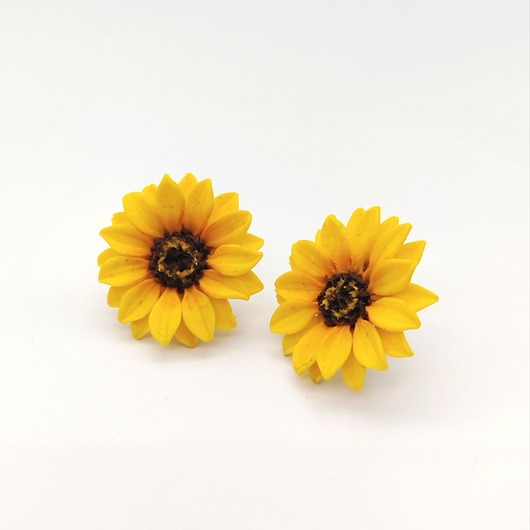 kolczyki z masy plastycznej Miniaturowe kolczyki sztyfty słoneczniki, kwiatowa biżuteria
