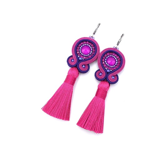 kolczyki soutache Kolczyki sutasz kolorowe różowo fioletowe wiosenne Cleo z chwostem