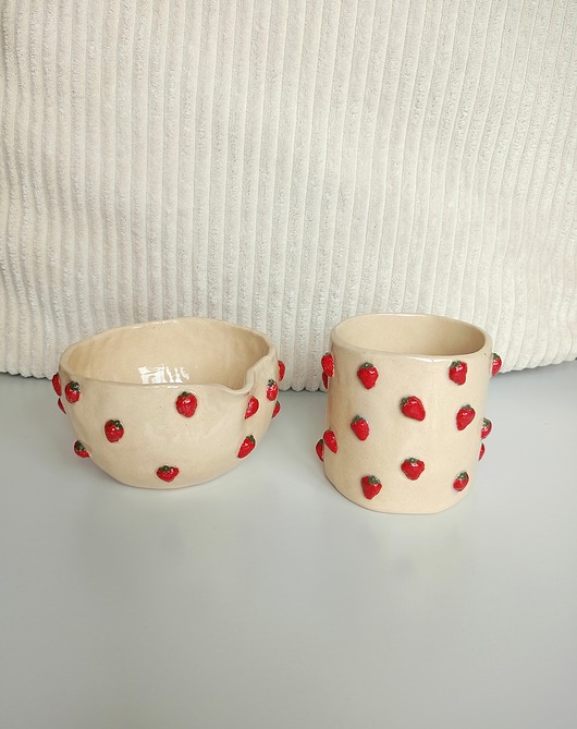 kubki Ceramiczny ręcznie robiony zestaw do matchy w poziomki