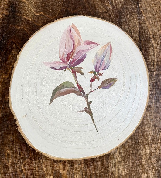 Ozdoby na ścianę Ręcznie malowany obrazek na plastrze drewna  "Magnolie"