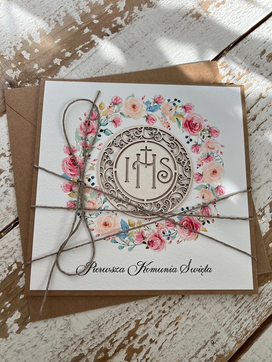 kartki na komunię Ręcznie robiona kartka na komunię z życzeniami - dziewczynka