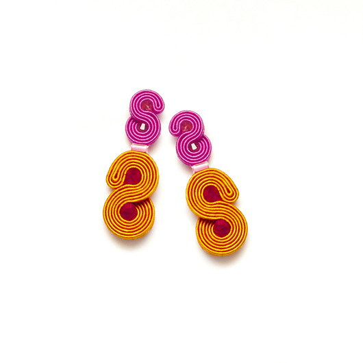 Kolczyki soutache - różowe, pomarańczowe maanuela