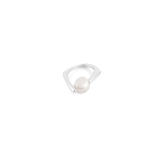 pierścionki srebrne PEARL ring / glossy silver with white pearl