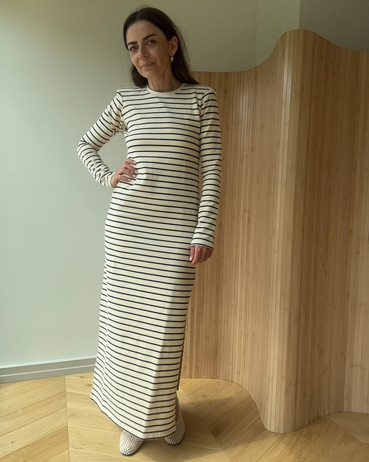 sukienki midi damskie Sukienka Begin ecru cream & black stripes