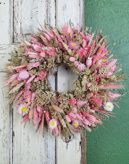 wianki Wianek naturalny z suszonych kwiatów i traw "Różany Zachwyt"