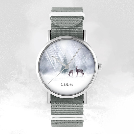 zegarki damskie Zegarek - Sarenki - szary, nylonowy