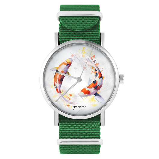 zegarki unisex Zegarek - Karpie Koi - zielony, nylonowy