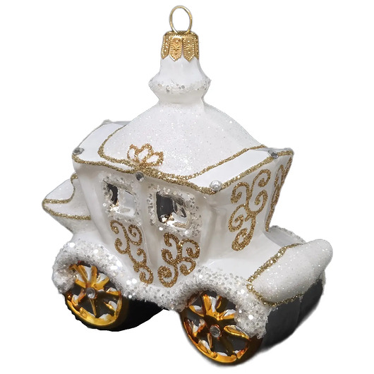 bombki Ręcznie malowana szklana bombka biała karoca ze złotymi akcentami