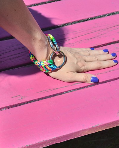 NEON Rainbow Knitted Bracelet  Roboty Ręczne