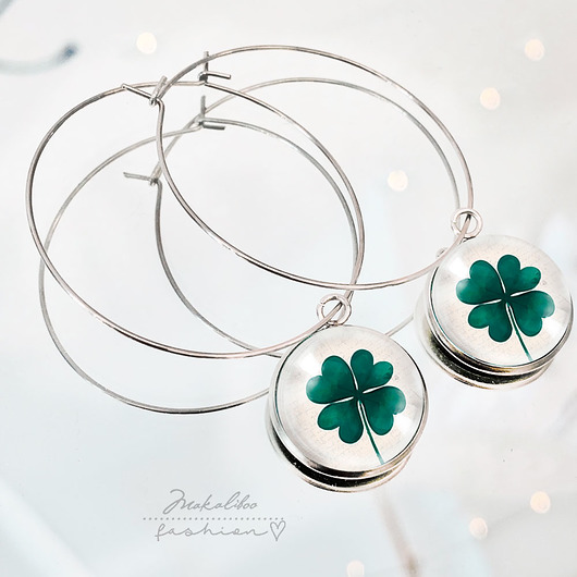 kolczyki szklane Kolczyki srebrne Na szczęście - czterolistna KONICZYNKA