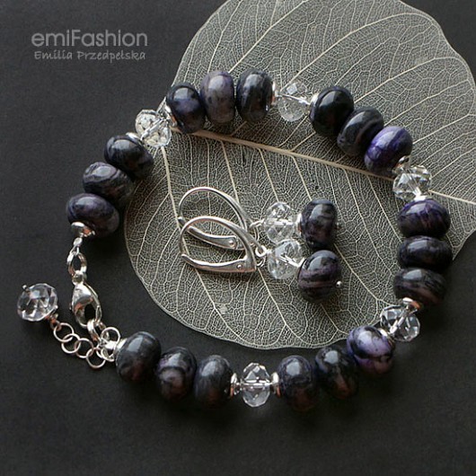 Jaspis purpurowy i kryształ Swarovski w srebrze MAREMI Jewelry