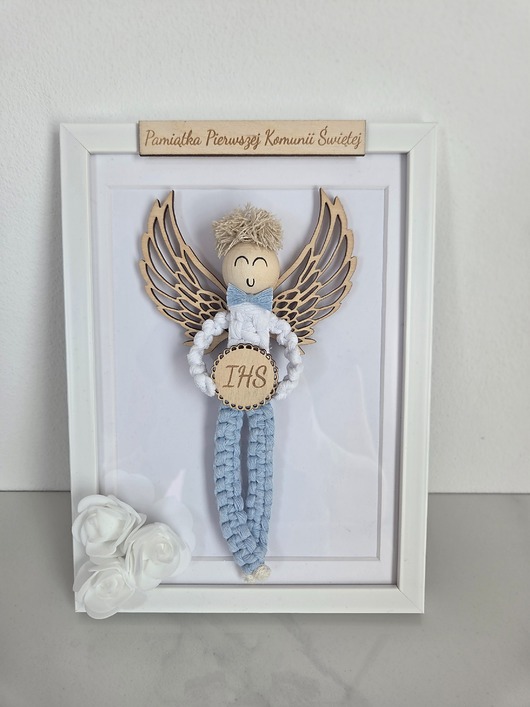 komunia - pozostałe Wyjatkowy Anioł Stróż w ramce,ręcznie robiona pamiątka Komunii Chrztu
