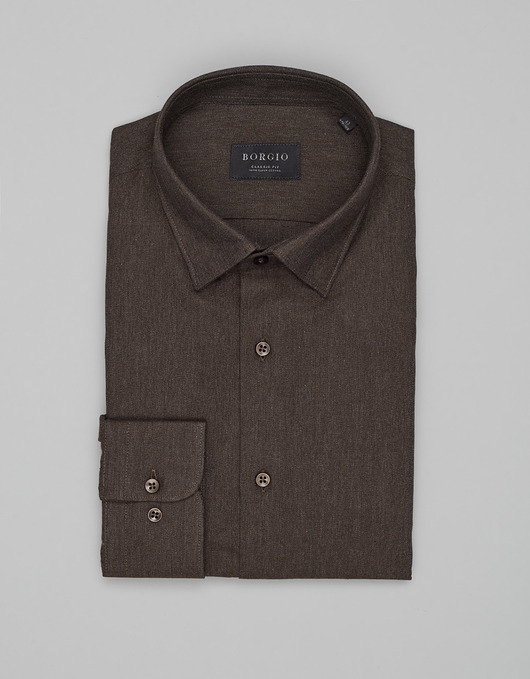 koszule męskie Koszula flero 00620 długi rękaw brąz classic fit