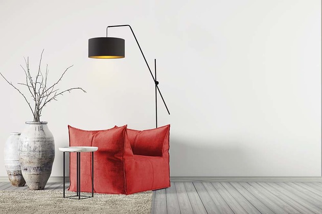 lampy podłogowe Czarna lampa stojąca na wysięgniku ruchomym BILBAO GOLD