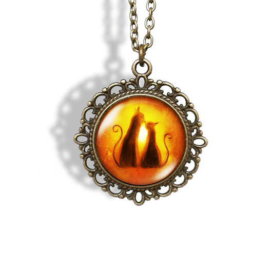 wisiory Medalion - Kotki - romantyczny, brąz