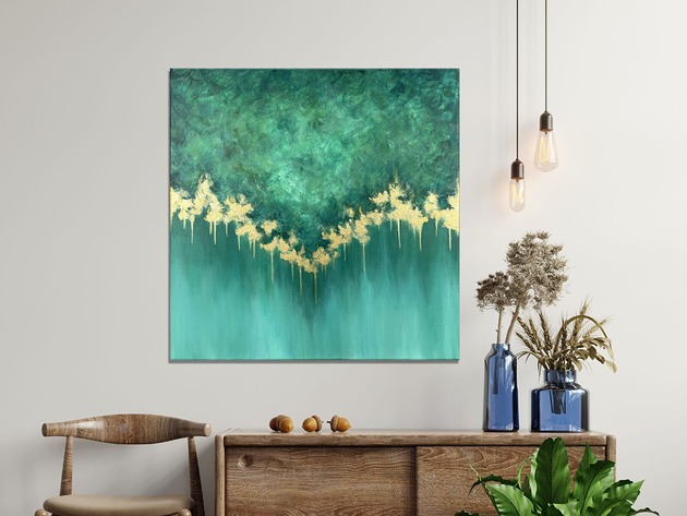 obrazy Zielony obraz abstrakcyjny "Serenity II" ręcznie malowany na płótnie 60x60 cm