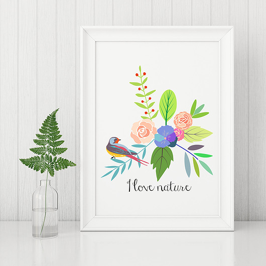 plakat. kwiaty i ptaki Love Life and Forest