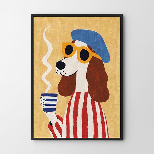 plakaty Plakat Francuski piesek - kawa pies paski