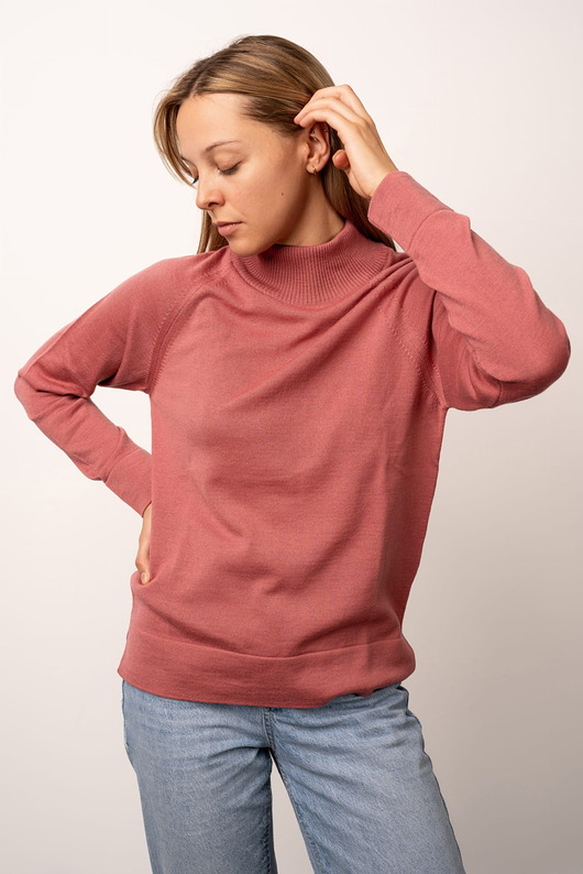 swetry damskie  Sweter Golf Wełniany OCELOT Różany- damski półgolf 100% wełny merino