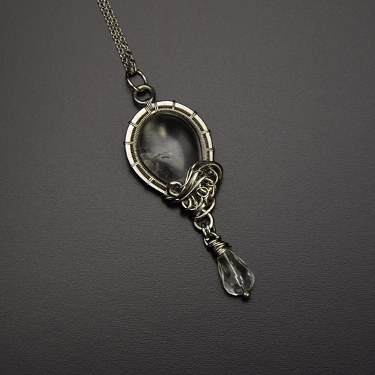 wisiory Długi wisiorek kryształ górski wire wrapping