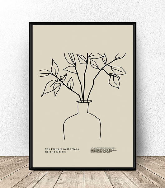 plakaty Beżowy plakat "Wazon z kwiatkami szkic" A4 (210mm x 297mm)