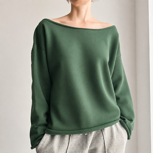 bluza bez kaptura damska Butelkowozielona bluza cięta Bez ściągaczy