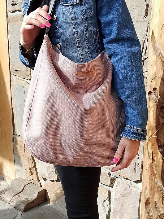 Duża pastelowy róż pleciona torba boho XXL Made by Joan