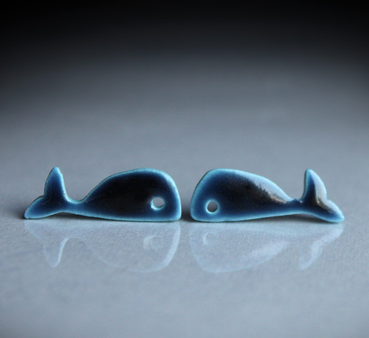 kolczyki ceramiczne Wieloryby/stal chirugiczna/