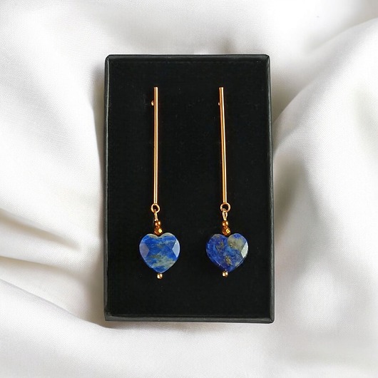 kolczyki z kamieniami Kolczyki serduszka LAPIS LAZULI : długie : wyjątkowy prezent