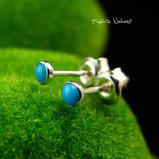 kolczyki z kamieniami Kolczyki Sztyfty - Sky - Turkus Srebro
