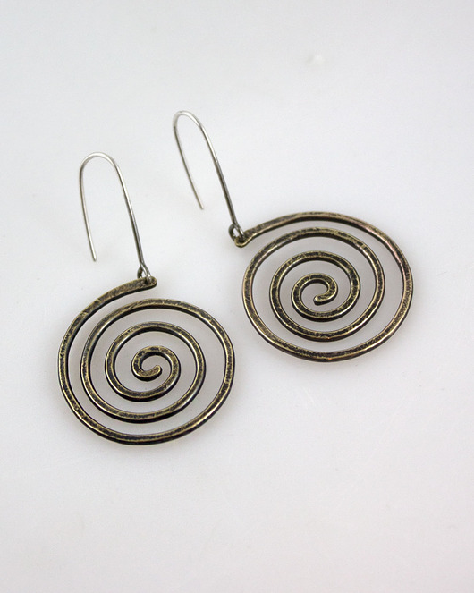 kolczyki wire wrapping Spiralne - mosiężne kolczyki lub klipsy