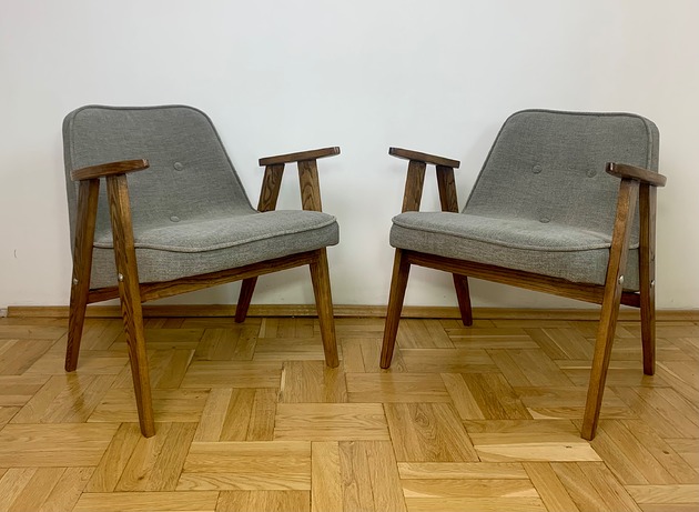 fotele Dwa fotele 366 Chierowski lata 60 PRL. Szary 2x