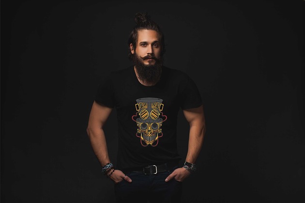 t-shirty męskie Koszulka organiczna z nadrukiem Steampunk Skull