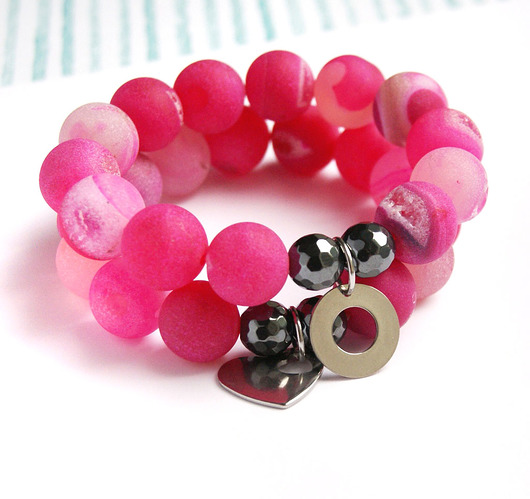 LUX. stal szlachetna & agat DRUZY :: pink KOŁO kaktusia