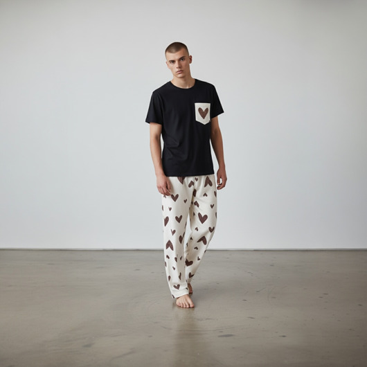 moda - inne Piżama Unisex bawełniana w beżowe serca