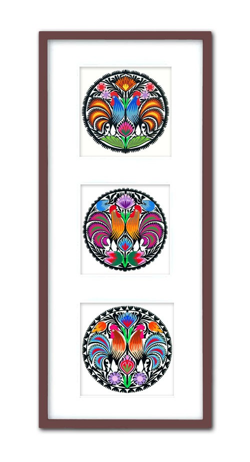 Tryptyk Koguci (Art Paper Cut-Outs) na ludowo