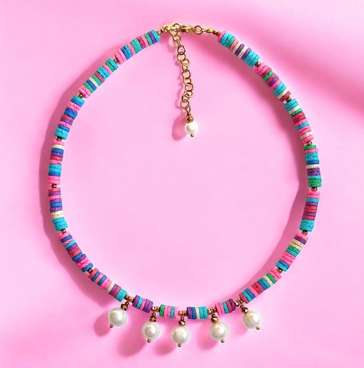korale SUMMER COLLECTION naszyjnik : duże perły i kolorowa lawa