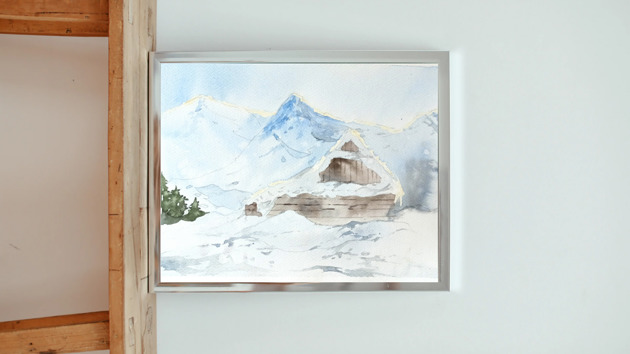 obrazy WYPRZEDAŻ SZTUKI! Akwarela Pejzaż zimowy oryginalny obraz 300g A4 21x30 cm