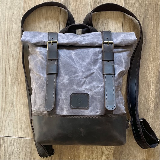 plecaki Szaro brązowy plecak z bawełny woskowanej i skóry w stylu Vintage.