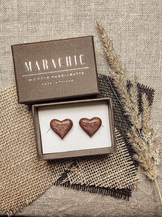 spinki do mankietów Spinki do mankietów z drewna w kształcie serca